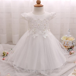 New Flowers Pearls Baby Girls Party Dress Toddler Girl Birthday Dress Kids Princess Wedding tutu Dress Baby Christening Clothing