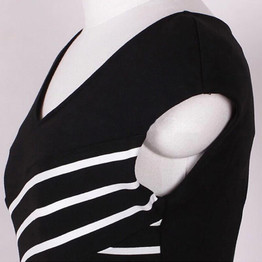 New LADY Women Summer V Neck Dress Black and White Stripe Stitching Pencil Dresses Women Knee-Length Party Bodycon Dress