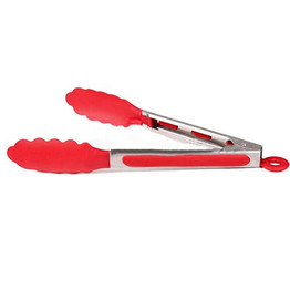 Silicone Cooking Salad Stainless Steel Handle Serving BBQ Tongs Kitchen Utensil