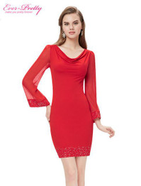 Cocktail Dresses Black Red sexy Long Sleeve Scoop Slim Elegant Neck Sequined Summer Short 2016 For Women 03764