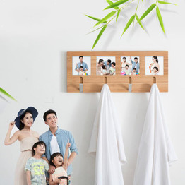Coatrack Hanging Bamboo Wall Hanger Hook Photo Frame Wood Hanger Bedroom Coat Wall Hook Hat Coat Holder
