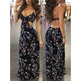 Beach Sundress Ladies Casual Flower Printed Sleeveless Dresses Boho Long Maxi Dresses Women Summer Dress