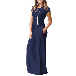 BBYES 2018 Women Summer Maxi Long Dress Elegant Solid Short Sleeve O Neck Slim Pockets Dresses Spring Casual Party Vestidos New