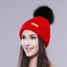 FURTALK fox fur pom pom hat winter women fur hat knit fashion winter hat