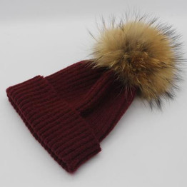 FURANDOWN Kids Fur Pompom Hat Baby Boys Girls Winter Poms Beanie Hats Wool Knitted Warm Caps For Children