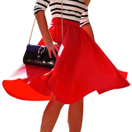 Vintage skirt  women Stretch High Waist Skater Flared Pleated Swing Long Cotton Blend Material 2017 Vicky