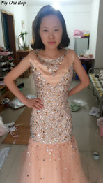 Vintage Sexy Tulle Champagne Mermaid Evening Dress 2017 Luxury Crystal Beading Vestido De Festa Formal Long Prom Gowns E23