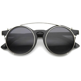 Vintage Round Horned Rim With Crossbar Clip On Sunglasses 9792