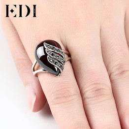 EDI Fine Jewelry Red Garnet Retro 925 Sterling Silver Ring Engagement Rings For Women Female Jewellery