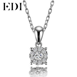 EDI Classic Real Natural Diamond Pendant Necklace For Women 18K Solid White Gold Diamond With 16' Necklace Chain Wedding Jewelry