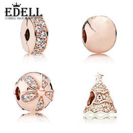 EDELL 100% 925 sterling silver Rose Gold Cleared CZ Charm beads Fits bangle DIY Bracelet Original Beads For Jewelry Making