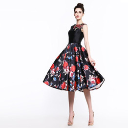 SOCCI Short Black Flowers Cocktail Dresses 2017 Sleeveless Formal Wedding Party Dress Embroidery Lace Up Back Robe De Cocktail