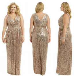 Gold Wedding Prom Long Gowns Plus Size Elegant Champagne Rose Gold Bridesmaid Dress 2015 Sequins Bling Gold Bridesmaid Dresses