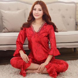 Faux silk mens pajama sets men sleepwear male sleep&lounge Chinese red wedding Pijamas for women couple pajamas female pyjamas