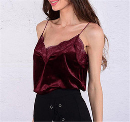 Fashion Womens V-neck Vest Sleeveless Lace Velvet Shirt Blouse Casual Tank Tops
