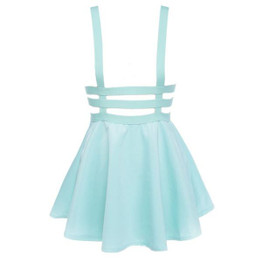 New Retro Women Hollow Mini Skater Skirt Summer Cute Suspender Clothes Straps High Waist Skirts Black White