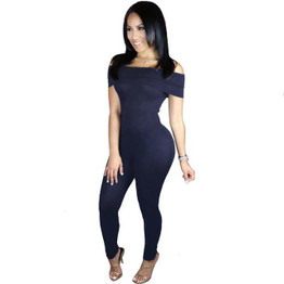 New Plus Size Jumpsuits for Women 2016 Bodycon Bodysuits Sexy Off Shoulder Slash Neck Skinny Solid Rompers Womens Jumpsuit Black