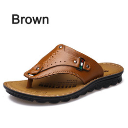 BIMUDUIYU Summer Men Genuine Leather Slippers Handmade Flip Flops Comfortable Classic Beach Slippers Massage Casual Flip flops