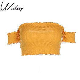 Weekeep Fashion Off Shoulder Cropped Women T-shirt 2018 Summer Slim Waist Streetwear Crop Top Sexy Backless Feminino t shirt