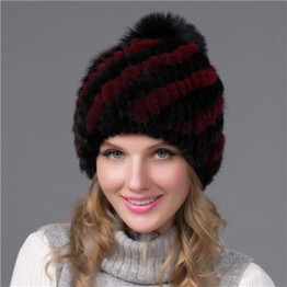 Hot Genuine Mink Fur Hat Cap Nature Knit Mink Fur Hat Fashion Women Winter Headgear