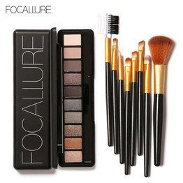 FOCALLURE 10 Colors Nuder Warm Eyeshadow Palette 8PCS Brushes Eye Shadow Blush Powder Eyeliner Lip Eyebrow Brush