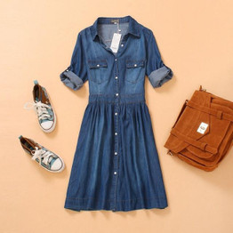 high quality 2016 denim dress summer autumn clothing plus size women Jeans dress elegant slim cowboy casual Dresses vestidos