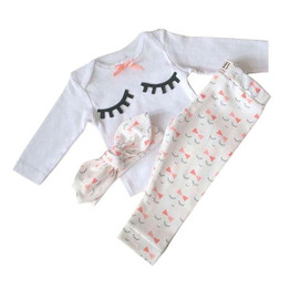 NWAD Newborn Baby Girl Summer Clothes Set eyelash print Bow tie Baby Clothes Girl Outfit Tops+Pant+Headband 3pcs sets FF223