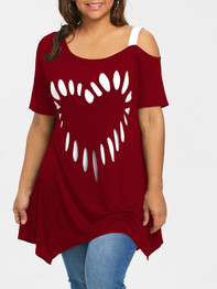 Gamiss Women Plus Size Short Sleeve Heart Print Tunic T-Shirt Women 2018 Summer Casual Tops Pullover Ladies Tshirt T-Shirts