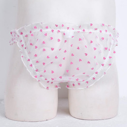 iEFiEL New Style Men Lingerie Mesh Heart-shape Applique Ruffled Bikini Briefs Underwear Underpants Sexy Gay Jockstraps Panties