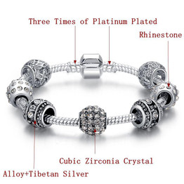 Fashion Women Bracelet Silver Plated Crystal Bead Charm Bracelet For Women Christmas Jewelry Original Bracelets Gift PS3005