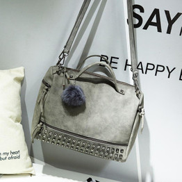 Quinta Laci Vintage Nubuck Leather Top-handle Bags Rivet Larger Women Bags All-match Shoulder Bag Motorcycle Messenger Bags