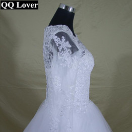 QQ Lover 2017 Vestido De Noiva New Design Custom-made Lace Long Sleeve Puffy Wedding Gown Brides Wedding Dress Robe De Mariage