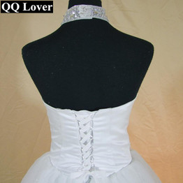 QQ Lover 2017 High Quality Sexy Halter Elegant White Lace Wedding Dress Luxury Crystal Vestido Vintage Plus Size Ball Gowns