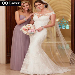 QQ Lover 2017 Lace Wedding Dress Court Train Appliques Mermaid Wedding Dress Elegant Bride Dresses Wedding Gown Vestido De Novia