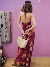 Bohemia Floral V-neck Backless Maxi Dress