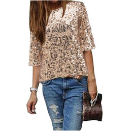 New Sexy fashion autumn women's Sequins Lady Shirt short Sleeve evening party summer cocktail lady tops t shirt