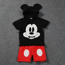 fashion cute summer kids baby boy cartoon mickey hooded top and boys shorts set polka dot red minnie girls summer clothing 2017