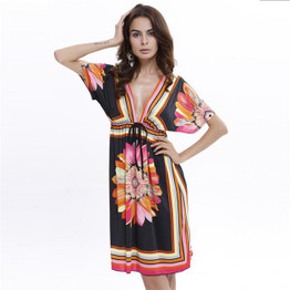 Fashion Clothing Women Dress V Neck Bohemian Flower European Style Print Sexy Vintage Vestidos de Festa Summer Beach Dress