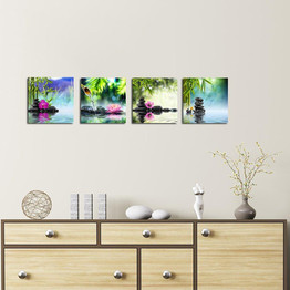BANMU 4pcs/set Bamboo Black Spa Zen Stone Pictures Prints on Canvas Walls Art Work Modern Giclee Wall Artwork