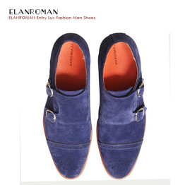 ELANROMAN Brand Fashion Mens casual shoes luxury genuine leather flats business formal shoes mens dress monk strap shoes