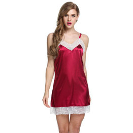 Ekouaer Women Lace Dress Sexy Sling Sleepwear Satin Nightgown Chemise Slip Nightdress back Cross straps Sexy Lady sleep dress