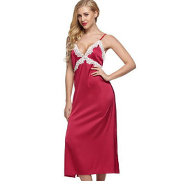 Ekouaer long Satin nightgown Women Satin Lace Sleepwear Non-Cling Full Slip with Adjustable Straps Black Nightdress