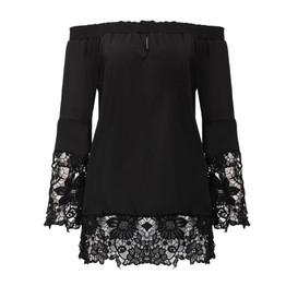Off Shoulder Shirts Women Blouses 2018 Sexy Slash Neck Flare Sleeve Patchwork Lace Crochet Blusas Casual Tops Plus Size S-5XL