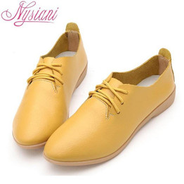 Nysiani Split Leather Oxford Shoes For Women Pointed Toe Casual Nurse Shoes Autumn Flat With Leather Women Loafers Shoes 2017