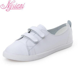 Nysiani Woman Split Leather Shoes Woman Flat Loafers 2017 New Autumn Round Toe Hook & Loop Leather Women Flat Shoes Casual