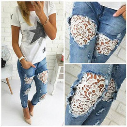 NEW Arrivals Fashion Women Denim Skinny Ripped Pants High Waist Stretch Jeans Slim Pencil Trousers