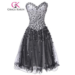 Grace Karin Crystal Cocktail Dress Sweetheart Tulle Short Prom Gowns Robe De Cocktail Beading Mini Real Photos Cocktail Dress
