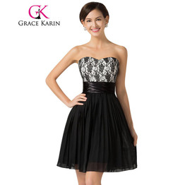 Grace Karin 2017 New Chiffon Lace Black Cocktail Dresses Sexy Short Party Gown robe de cocktail CL7524