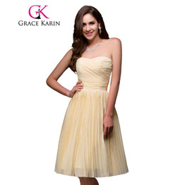 Grace Karin 2017 Cheap Bridesmaid Dress Gown Yellow Knee Length Short Bridesmaid Dresses Chiffon Sweetheat Party Prom Dresses
