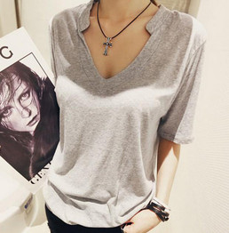 V-Neck Cotton T Shirt Women 2017 Sexy Tshirt T-shirt Femme Short Sleeve Tee Shirt Womens fashion clothing camisetas y top